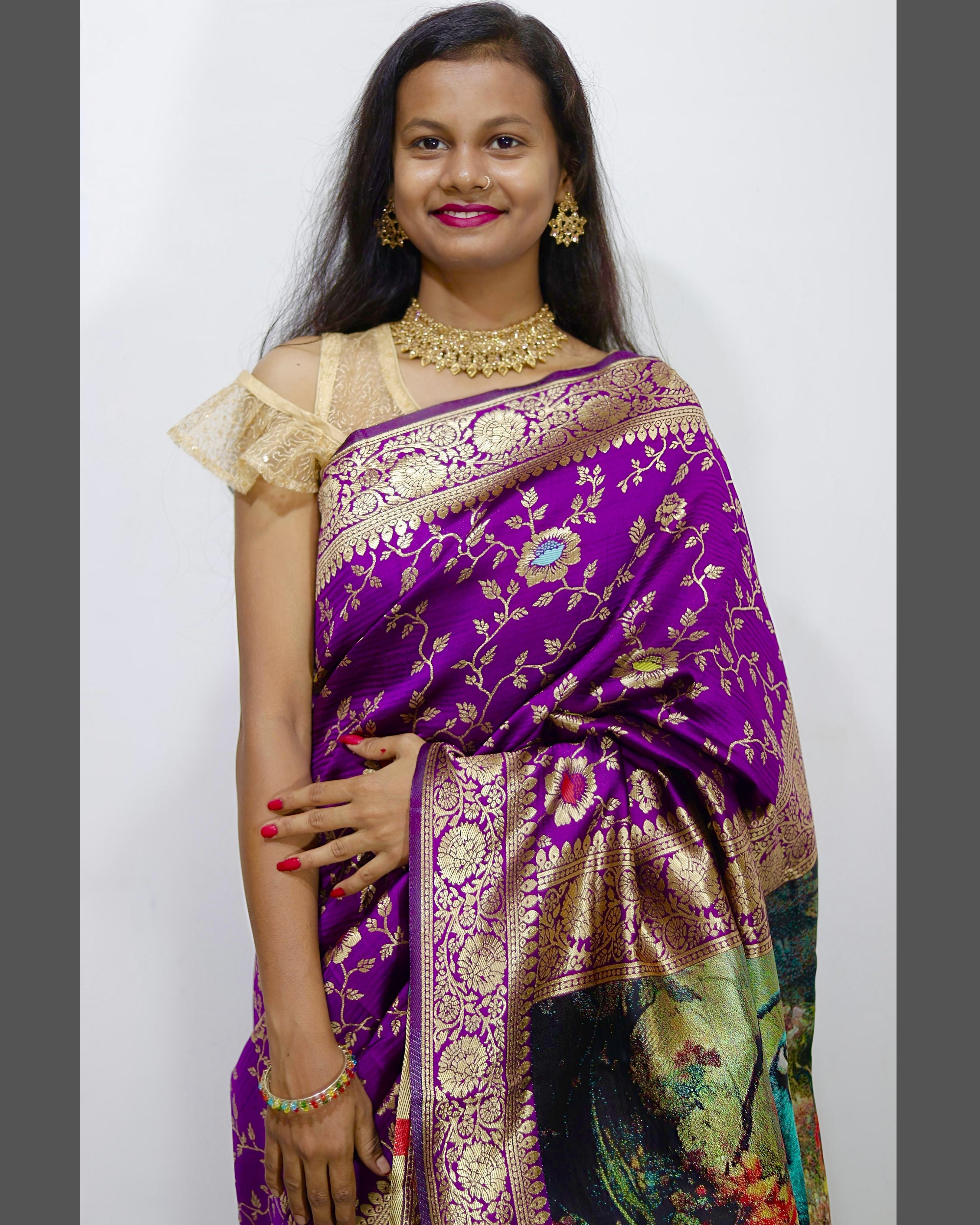 Elegant Purple Banarasi Silk Saree with Peacock Pallu