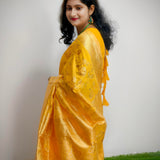 Elegant Yellow Banarasi Silk Saree with Golden Zari Weaving