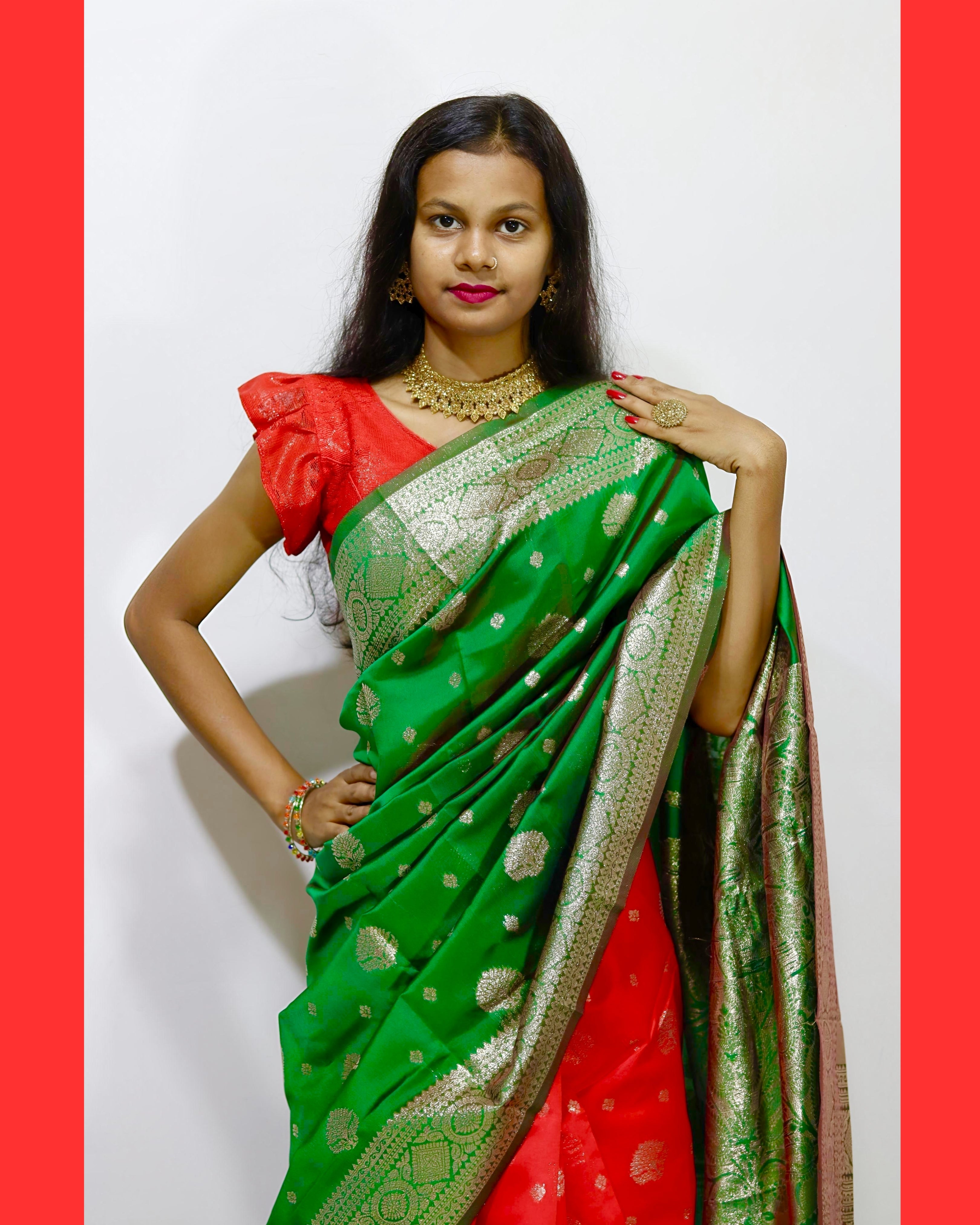 Traditional Green & Red Banarasi Silk Saree