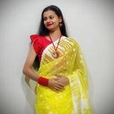Yellow Cotton Jamdani Saree – Elegant Traditional Bengali Handloom Saree